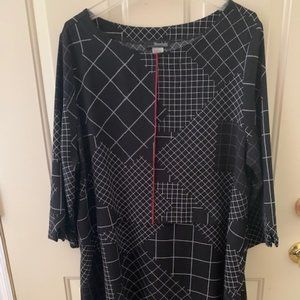 Black and White Tunic Top with Red Accents.